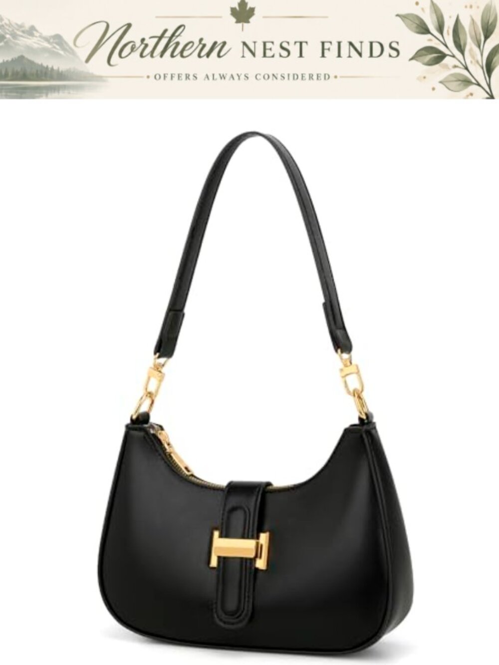 PU vegan leather crescent hobo shoulder bag with gold chain strap